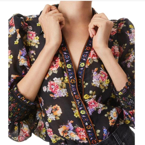 Alice + OliviaCosima Button Down Blouse In Mangolia Floral